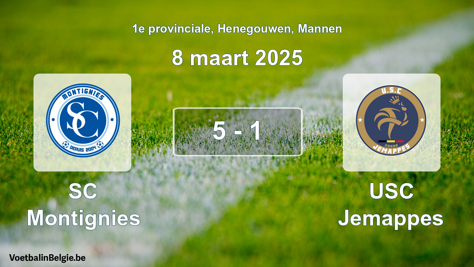 Gespeelde wedstrijd mannenvoetbal: SC Montignies - USC Jemappes 5 - 1 (8 maart 2025)