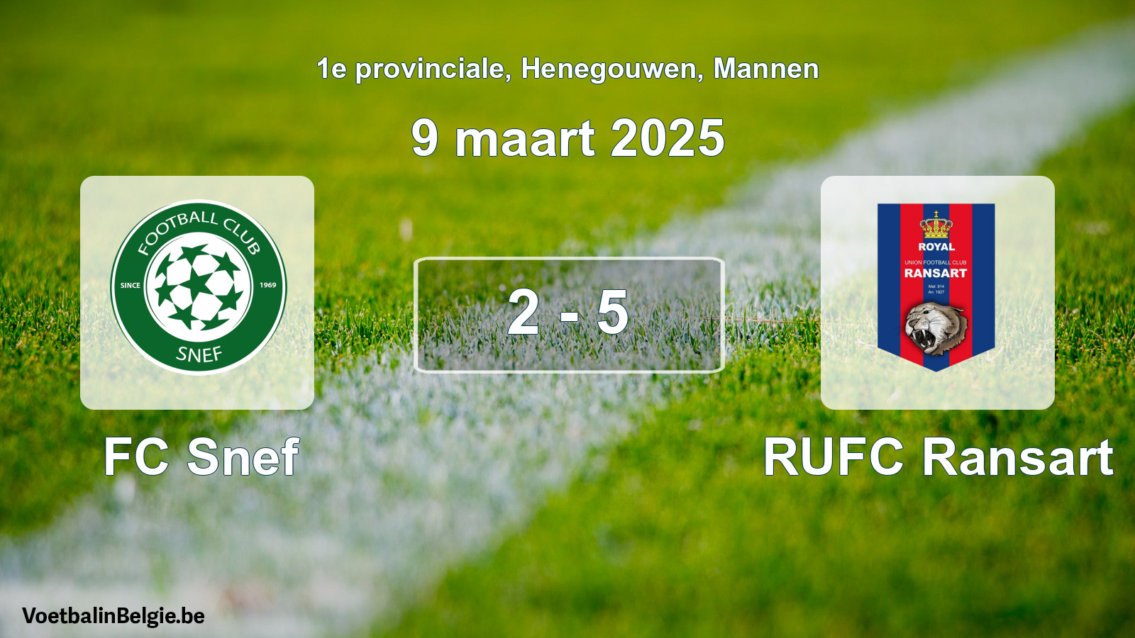 Gespeelde wedstrijd mannenvoetbal: FC Snef - RUFC Ransart 2 - 5 (9 maart 2025)