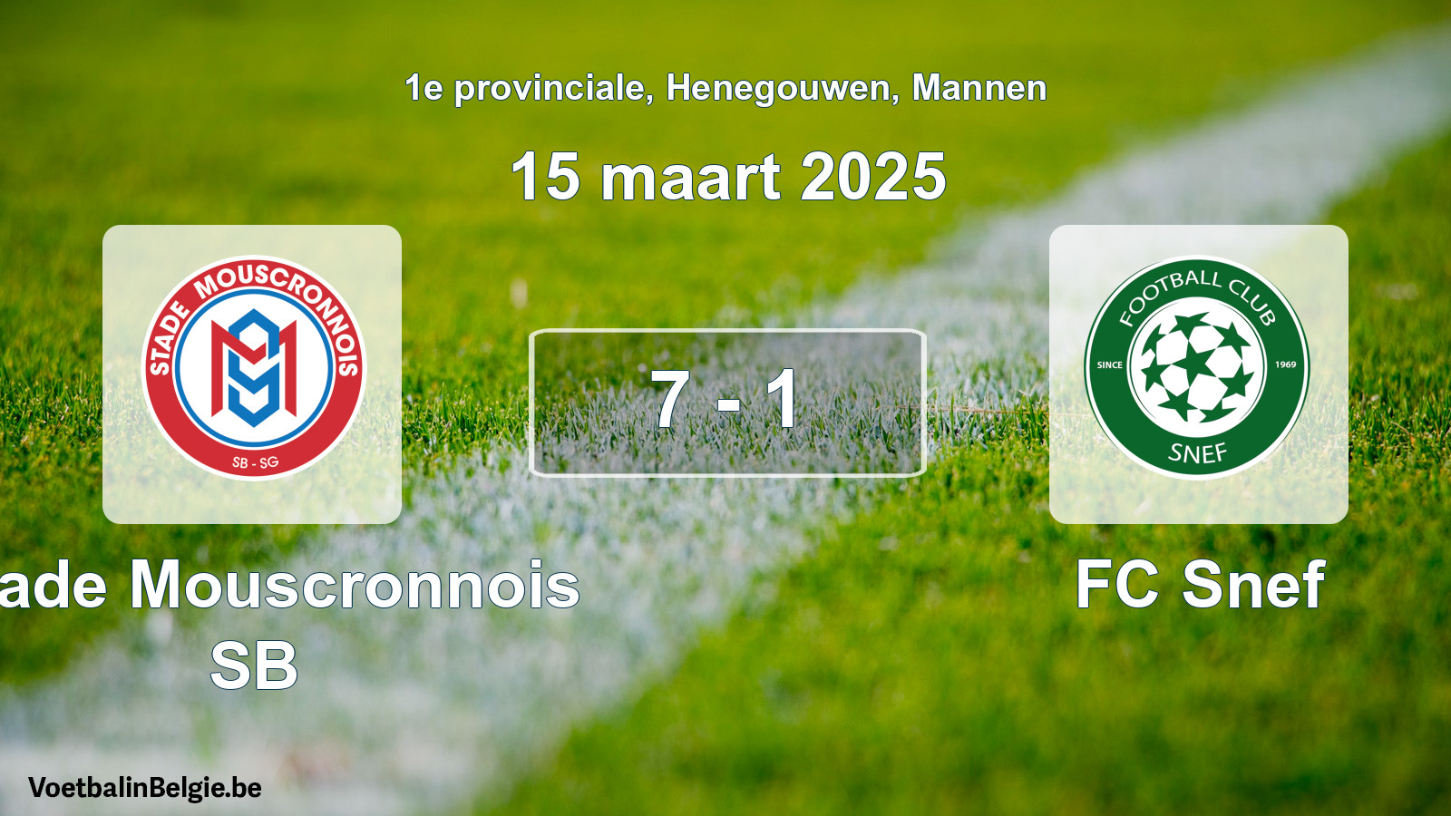 Gespeelde wedstrijd mannenvoetbal: Stade Mouscronnois SB - FC Snef 7 - 1 (15 maart 2025)