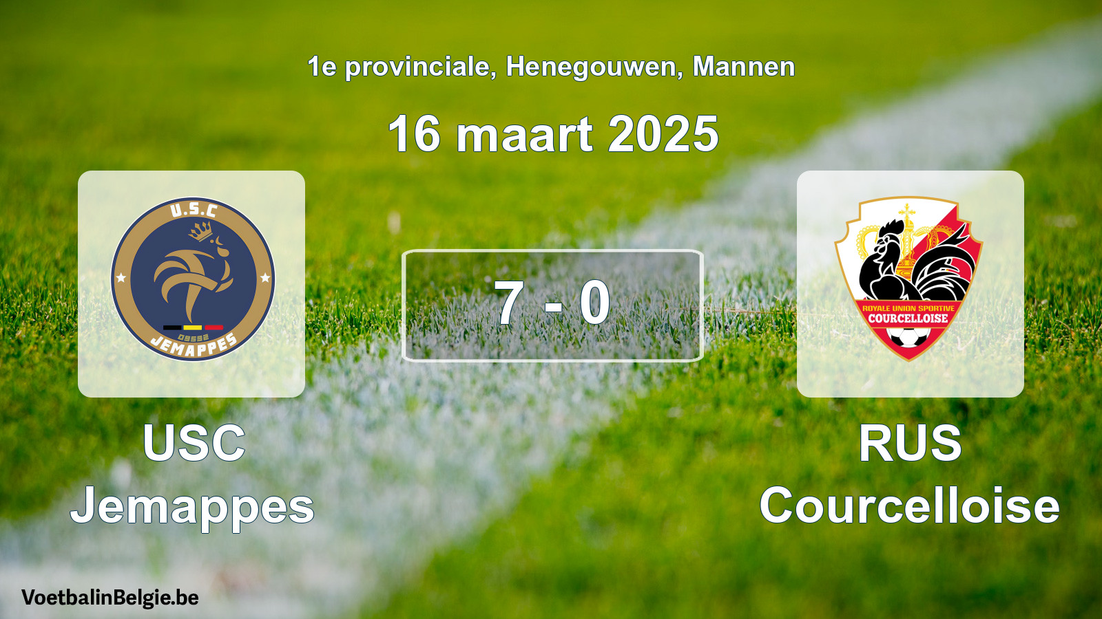 Gespeelde wedstrijd mannenvoetbal: USC Jemappes - RUS Courcelloise 7 - 0 (16 maart 2025)