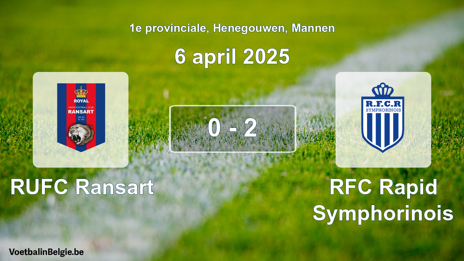 Gespeelde wedstrijd mannenvoetbal: RUFC Ransart - RFC Rapid Symphorinois 0 - 2 (6 april 2025)