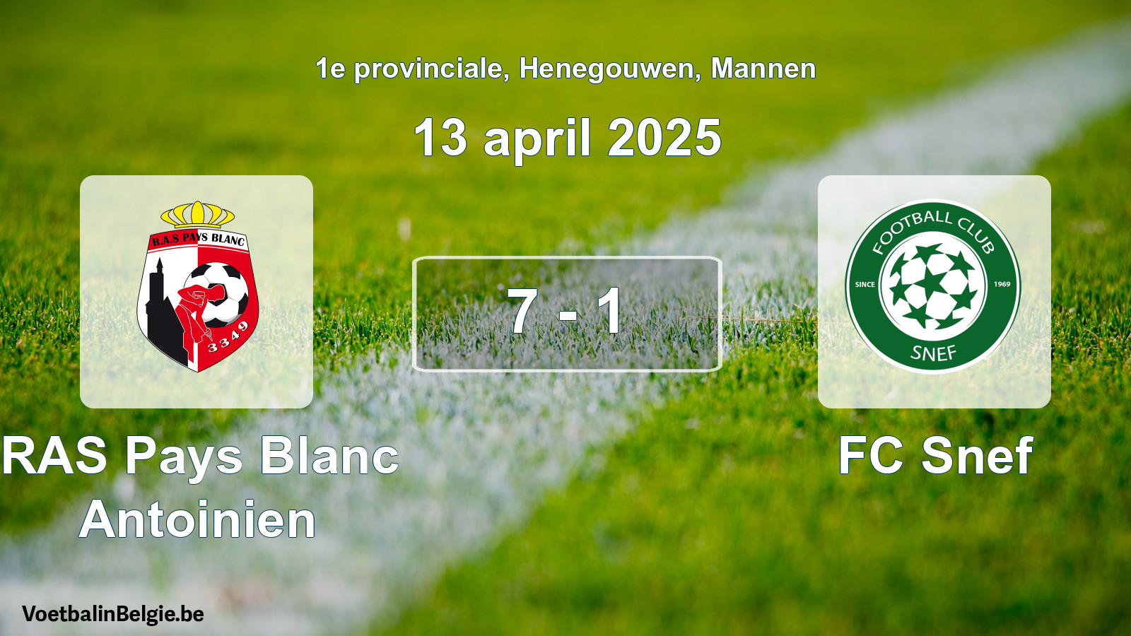 Gespeelde wedstrijd mannenvoetbal: RAS Pays Blanc Antoinien - FC Snef 7 - 1 (13 april 2025)
