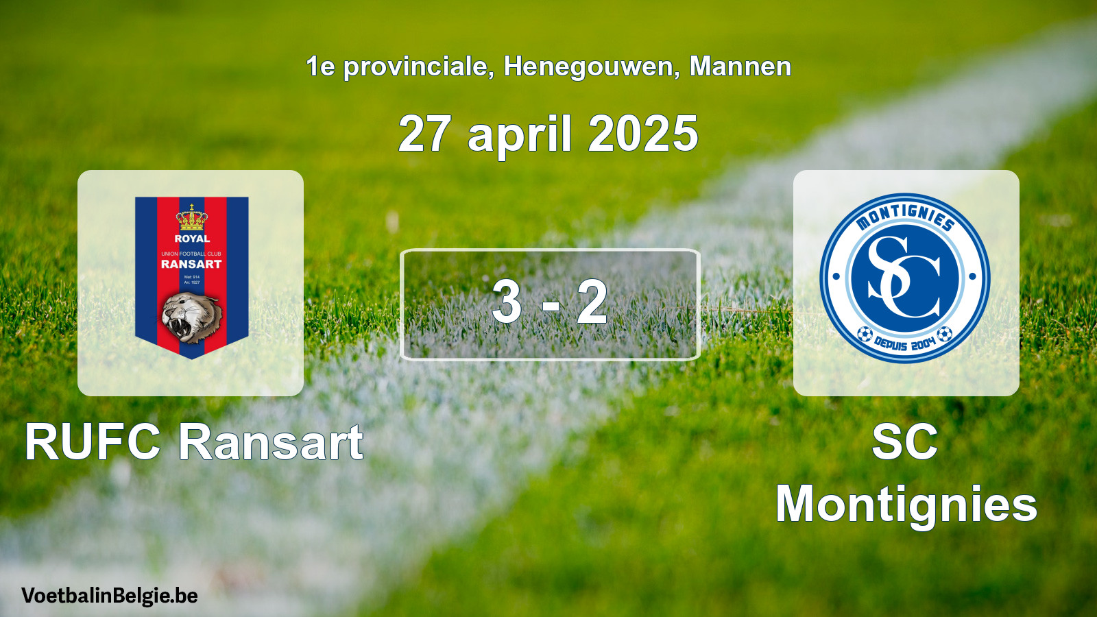 Gespeelde wedstrijd mannenvoetbal: RUFC Ransart - SC Montignies 3 - 2 (27 april 2025)