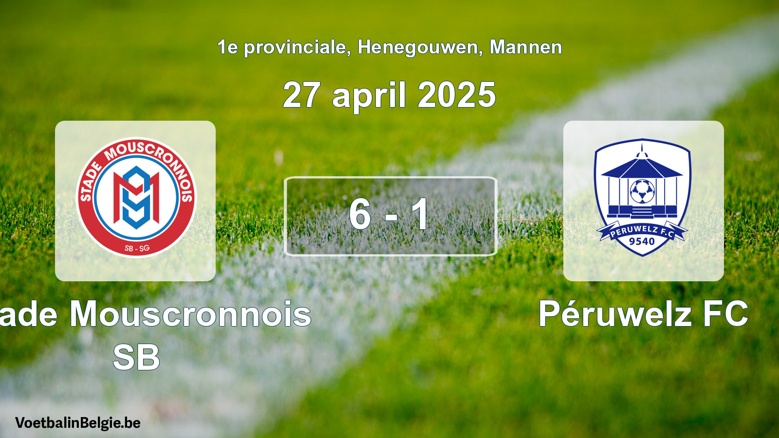 Gespeelde wedstrijd mannenvoetbal: Stade Mouscronnois SB - Péruwelz FC 6 - 1 (27 april 2025)