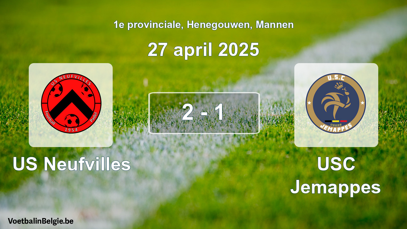 Gespeelde wedstrijd mannenvoetbal: US Neufvilles - USC Jemappes 2 - 1 (27 april 2025)