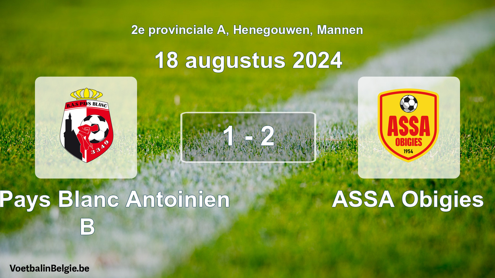 Gespeelde wedstrijd mannenvoetbal: RAS Pays Blanc Antoinien B - ASSA Obigies 1 - 2 (18 augustus 2024)