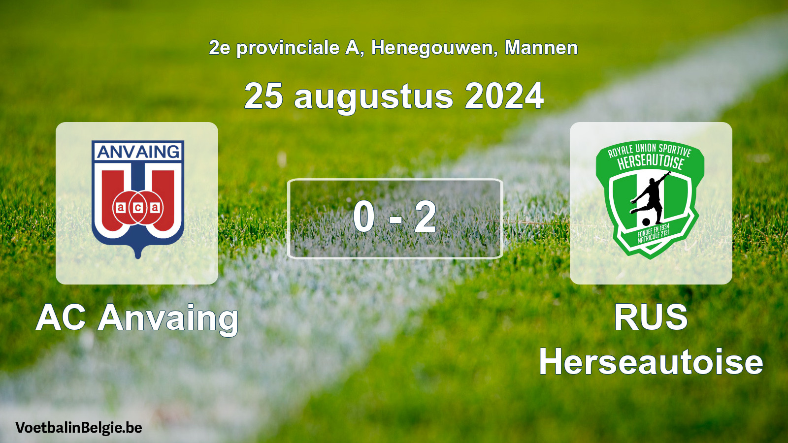 Gespeelde wedstrijd mannenvoetbal: AC Anvaing - RUS Herseautoise 0 - 2 (25 augustus 2024)