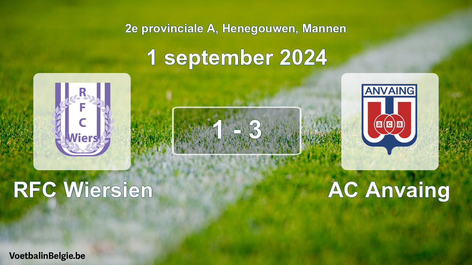Gespeelde wedstrijd mannenvoetbal: RFC Wiersien - AC Anvaing 1 - 3 (1 september 2024)