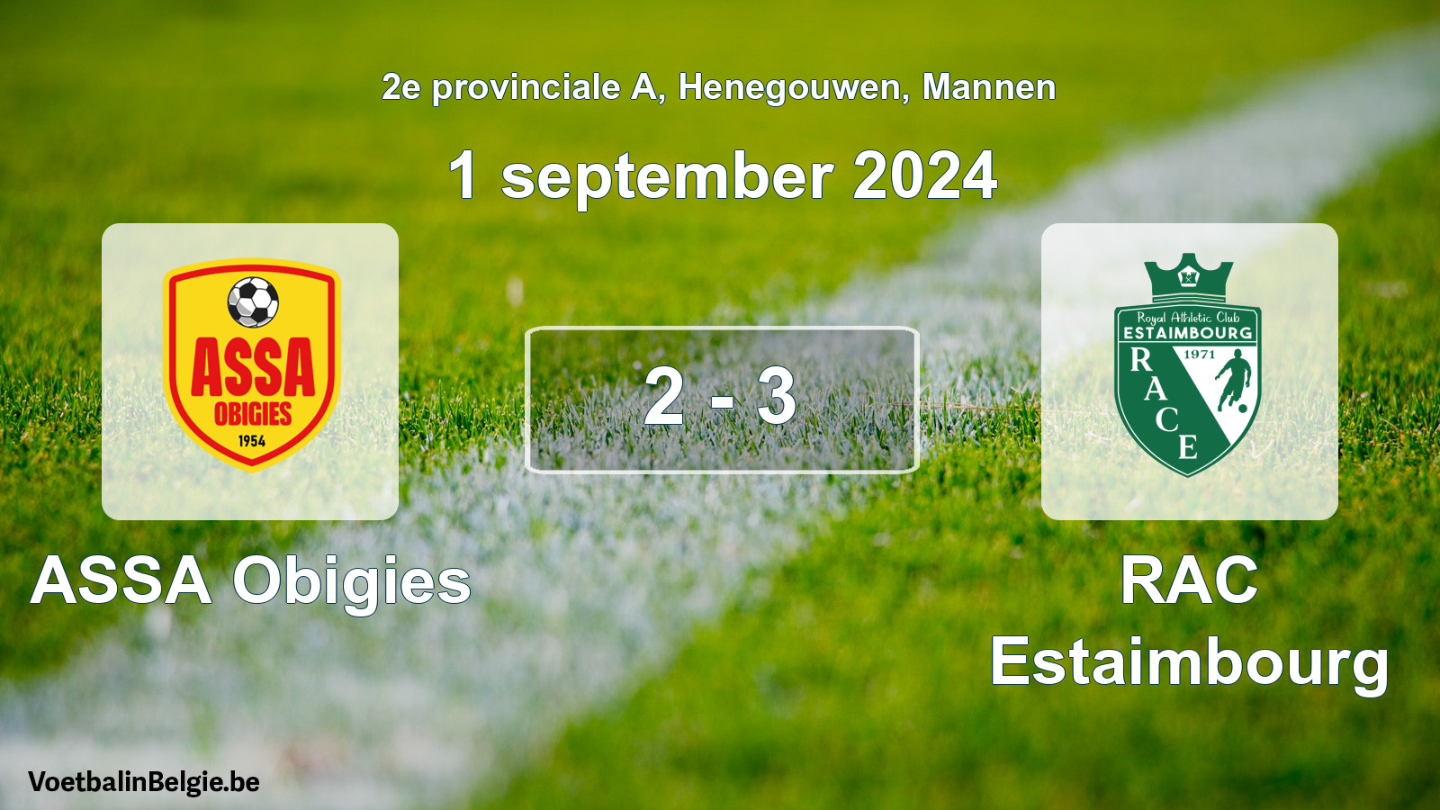 Gespeelde wedstrijd mannenvoetbal: ASSA Obigies - RAC Estaimbourg 2 - 3 (1 september 2024)