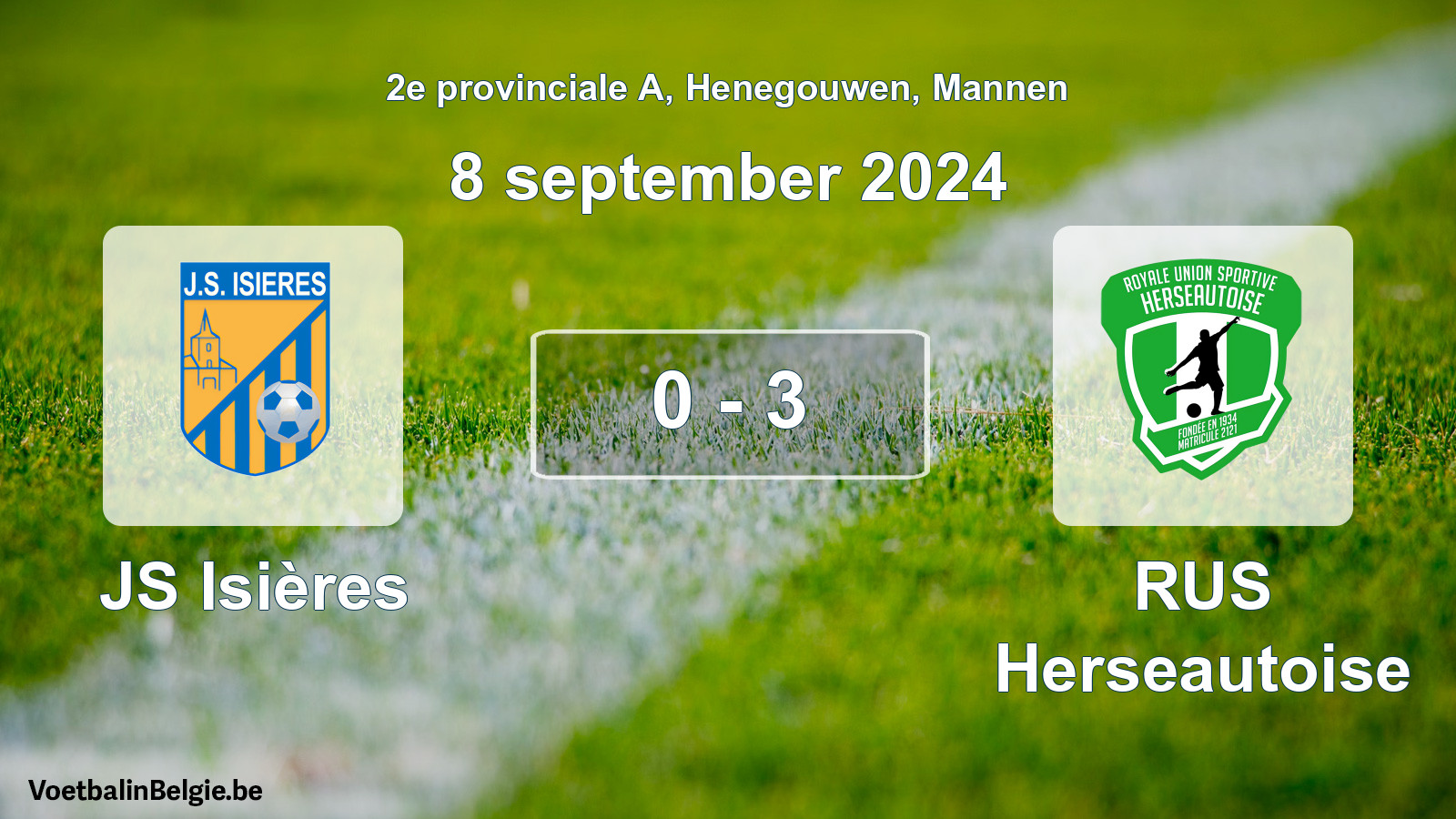 Gespeelde wedstrijd mannenvoetbal: JS Isières - RUS Herseautoise 0 - 3 (8 september 2024)