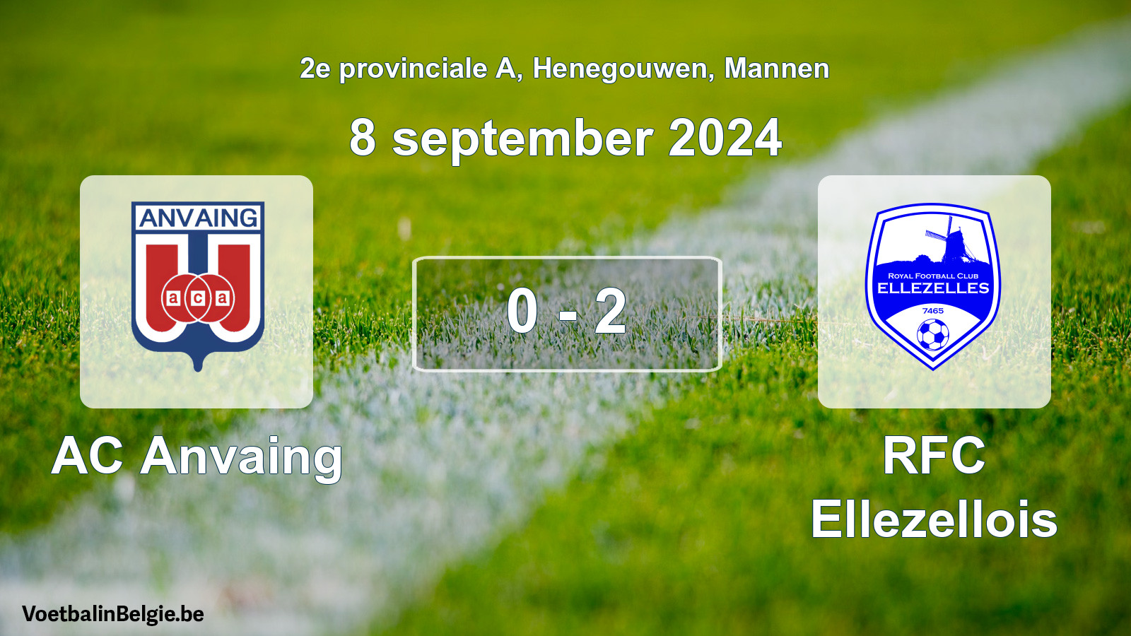 Match joué football hommes: AC Anvaing - RFC Ellezellois 0 - 2 (8 septembre 2024)