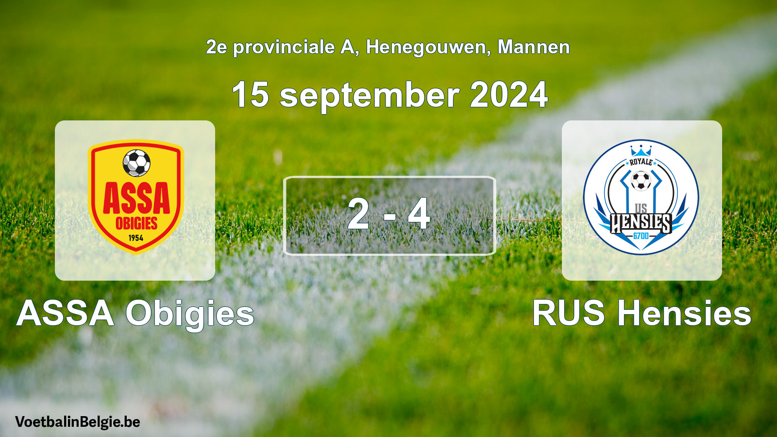 Gespeelde wedstrijd mannenvoetbal: ASSA Obigies - RUS Hensies 2 - 4 (15 september 2024)