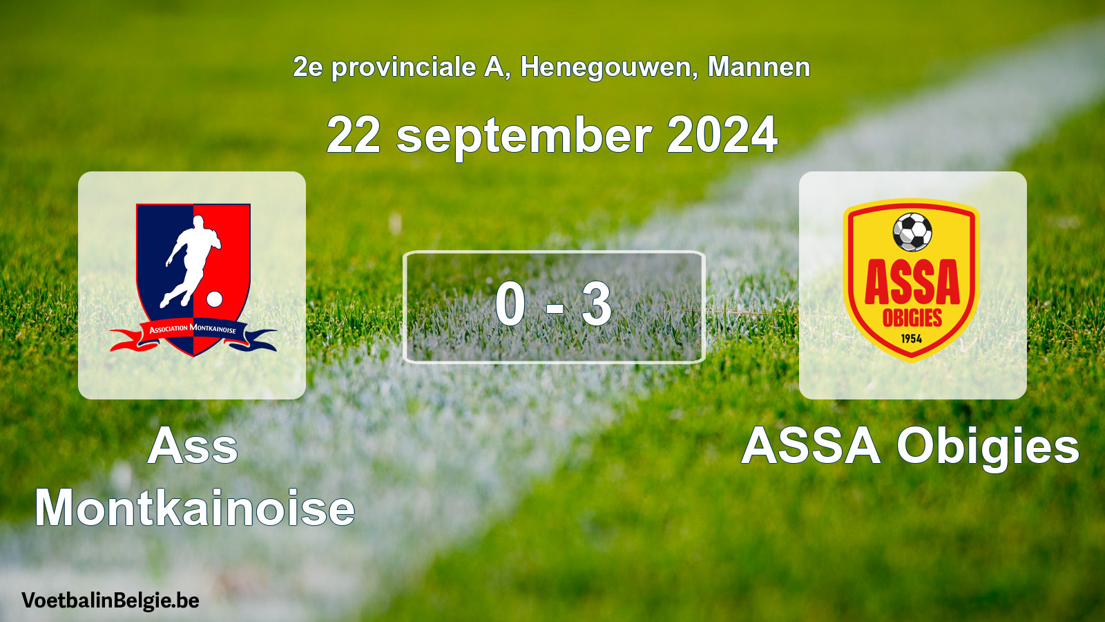 Played match men football: Ass Montkainoise - ASSA Obigies 0 - 3 (22 September 2024)