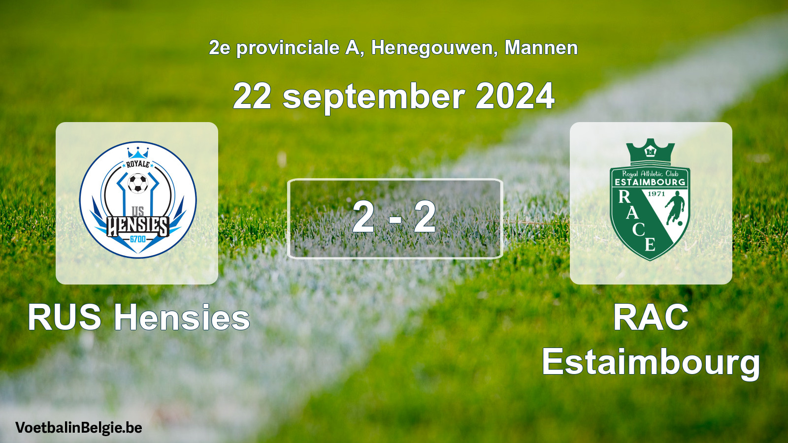 Gespeelde wedstrijd mannenvoetbal: RUS Hensies - RAC Estaimbourg 2 - 2 (22 september 2024)