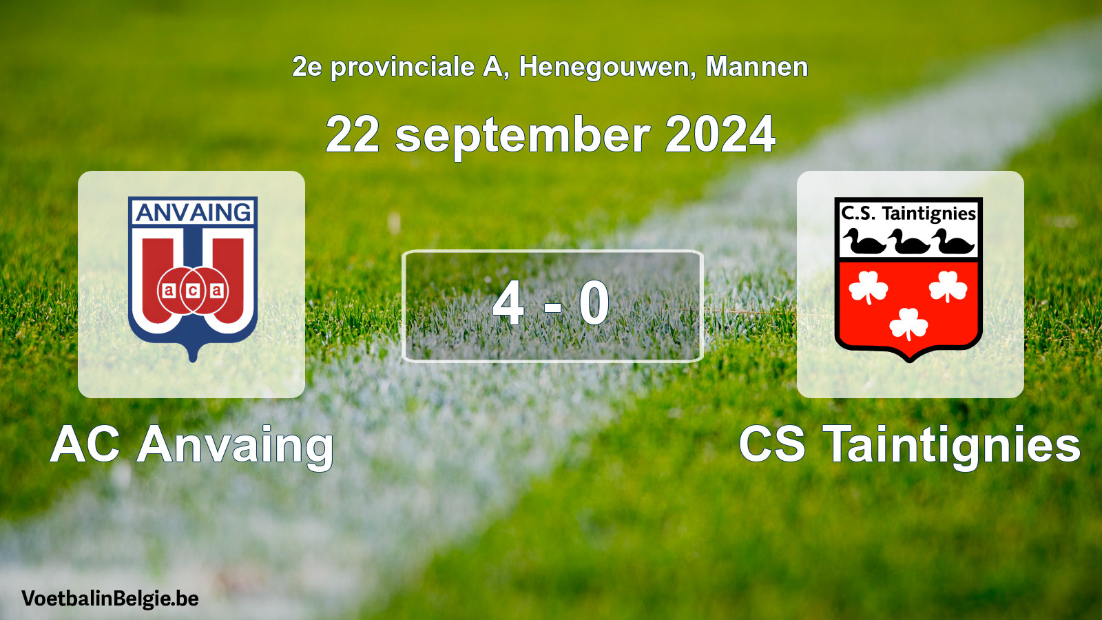 Gespeelde wedstrijd mannenvoetbal: AC Anvaing - CS Taintignies 4 - 0 (22 september 2024)