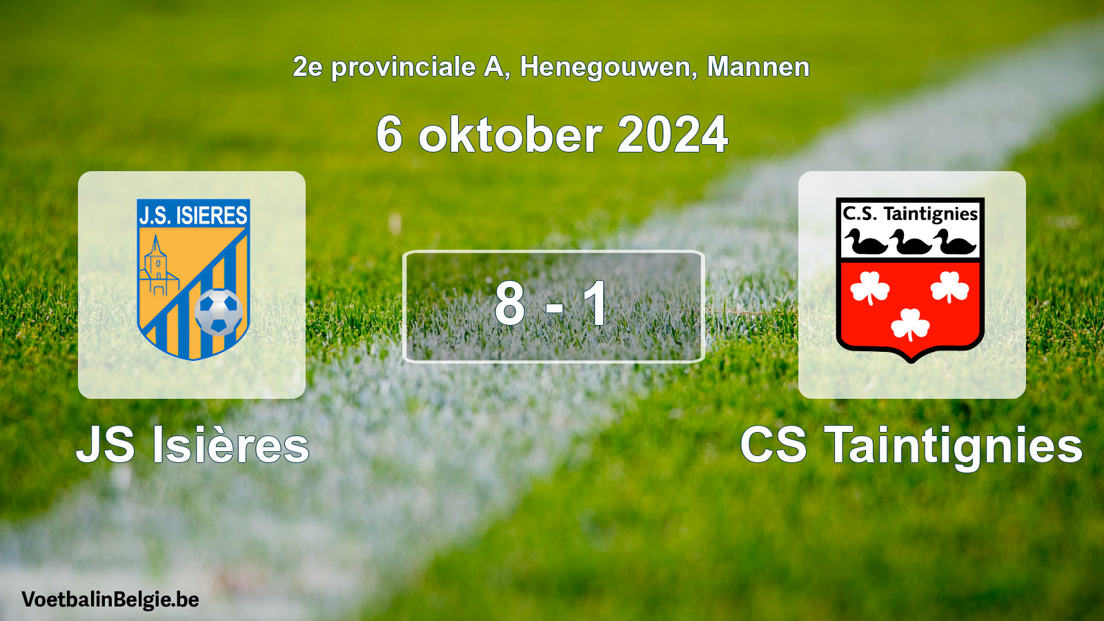 Gespeelde wedstrijd mannenvoetbal: JS Isières - CS Taintignies 8 - 1 (6 oktober 2024)