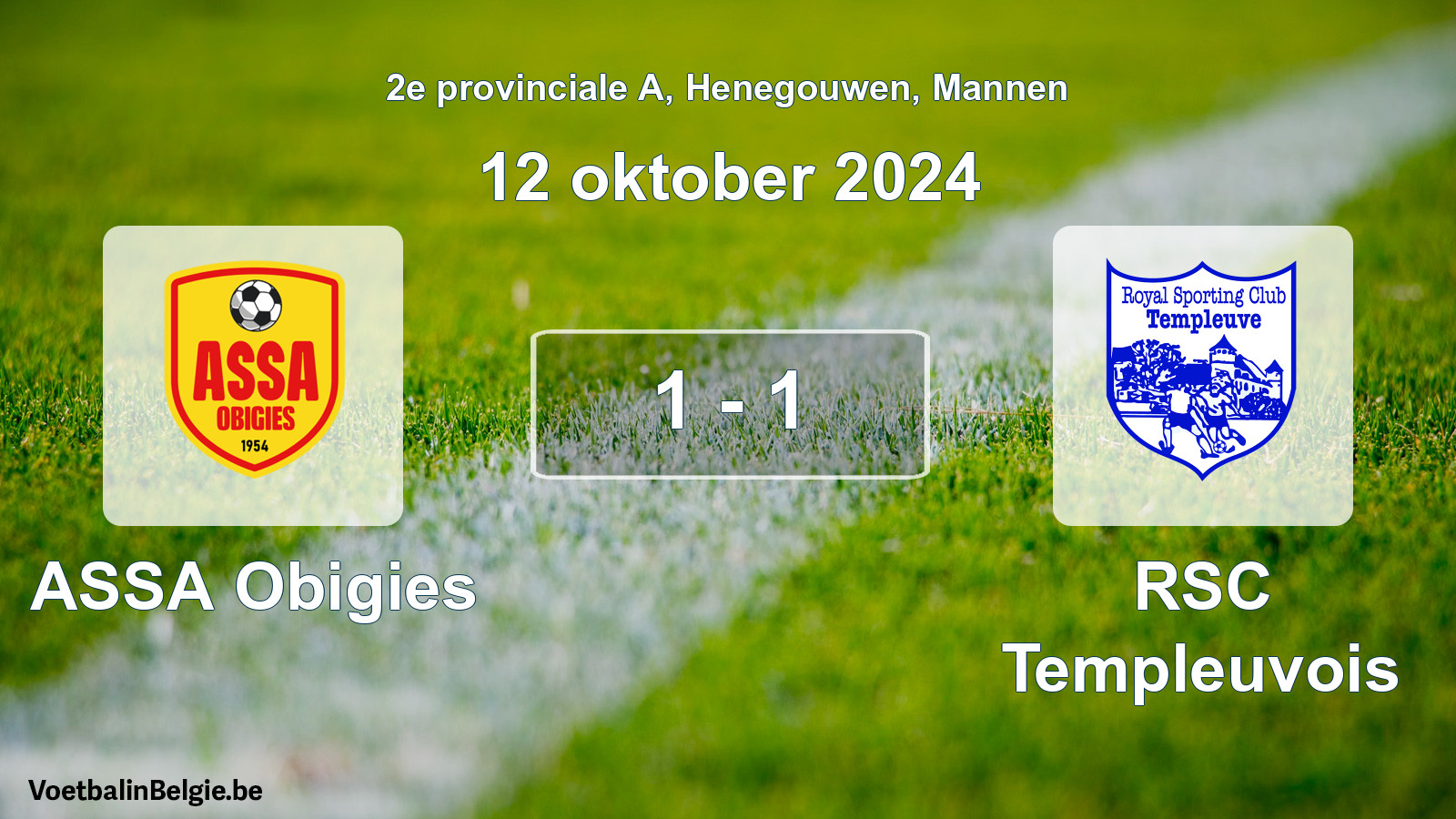 Played match men football: ASSA Obigies - RSC Templeuvois 1 - 1 (12 October 2024)