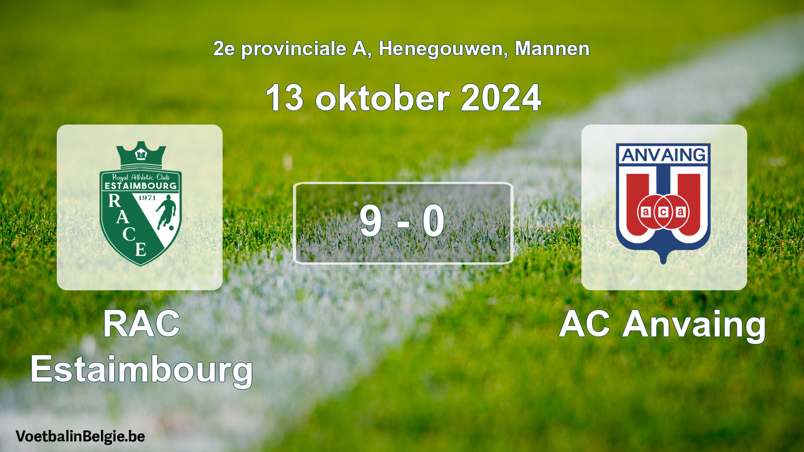 Gespeelde wedstrijd mannenvoetbal: RAC Estaimbourg - AC Anvaing 9 - 0 (13 oktober 2024)