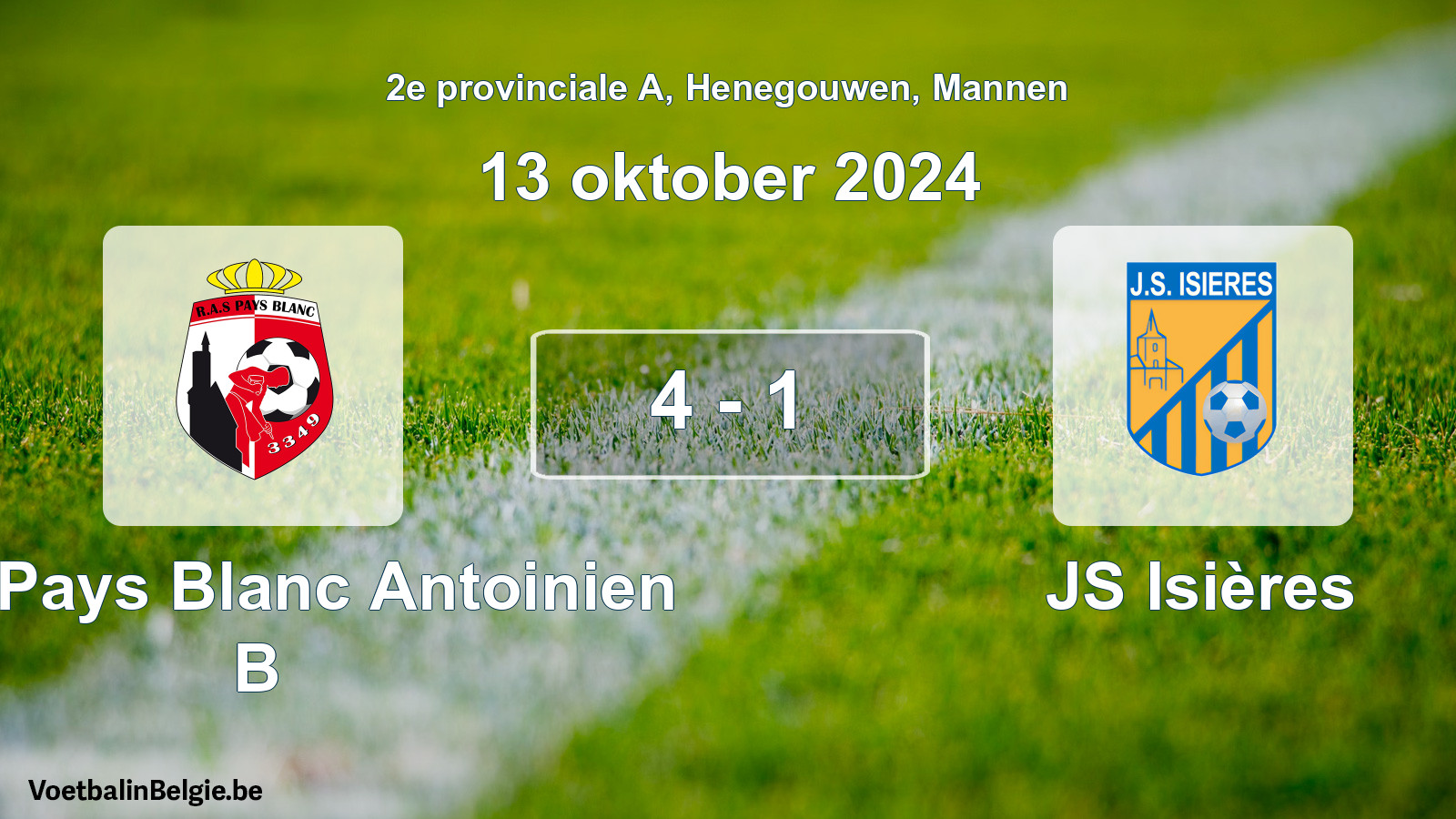 Gespeelde wedstrijd mannenvoetbal: RAS Pays Blanc Antoinien B - JS Isières 4 - 1 (13 oktober 2024)