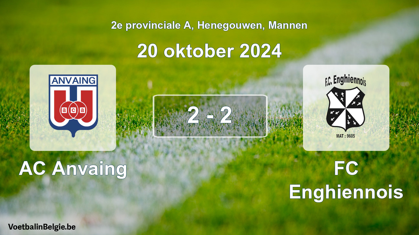 Gespeelde wedstrijd mannenvoetbal: AC Anvaing - FC Enghiennois 2 - 2 (20 oktober 2024)