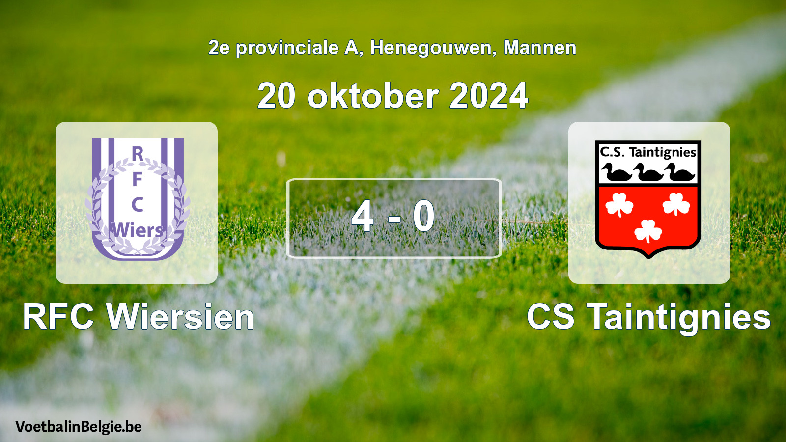 Gespeelde wedstrijd mannenvoetbal: RFC Wiersien - CS Taintignies 4 - 0 (20 oktober 2024)