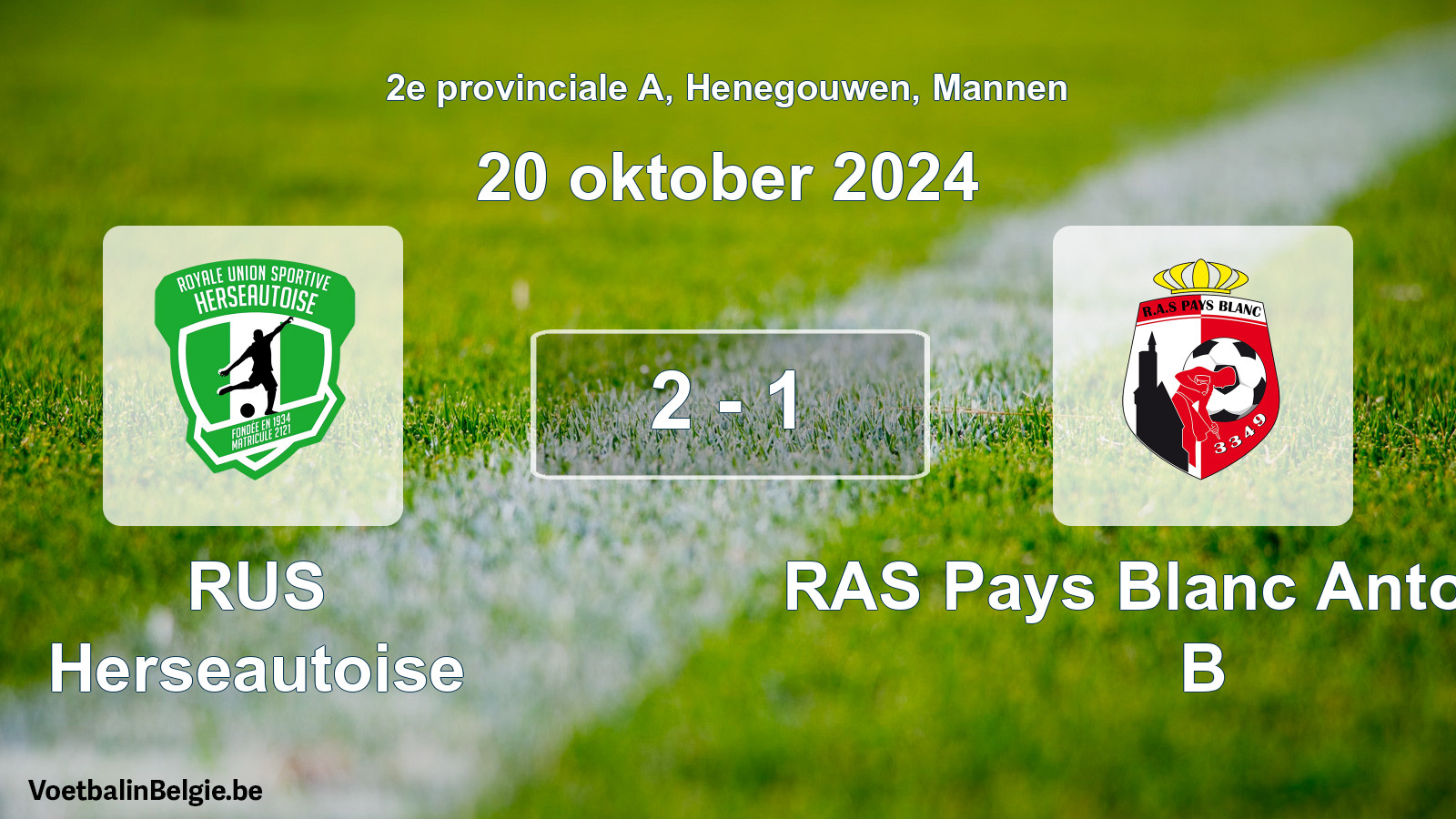 Gespieltes Spiel männer-Fußball: RUS Herseautoise - RAS Pays Blanc Antoinien B 2 - 1 (20 Oktober 2024)