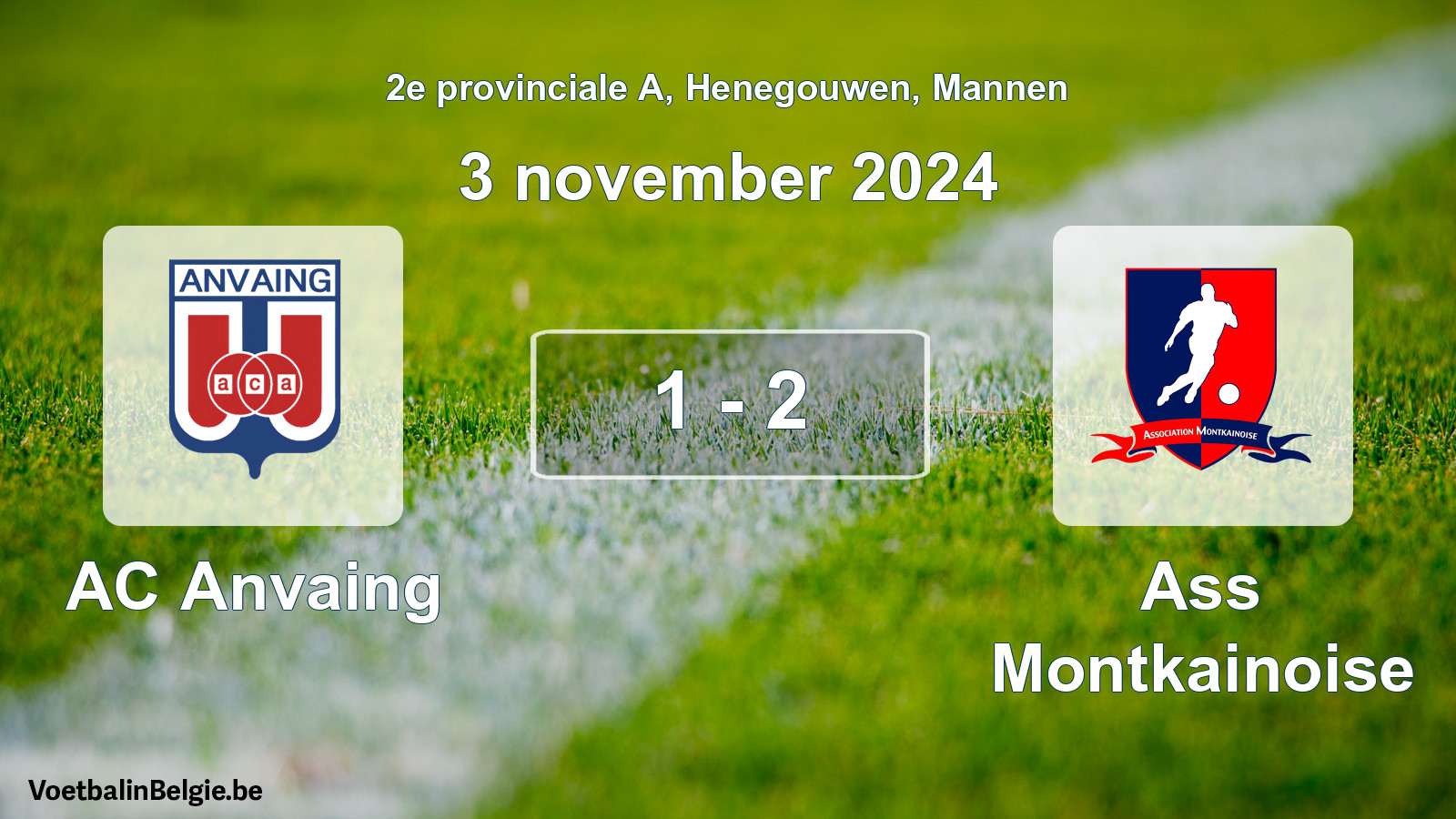 Gespeelde wedstrijd mannenvoetbal: AC Anvaing - Ass Montkainoise 1 - 2 (3 november 2024)