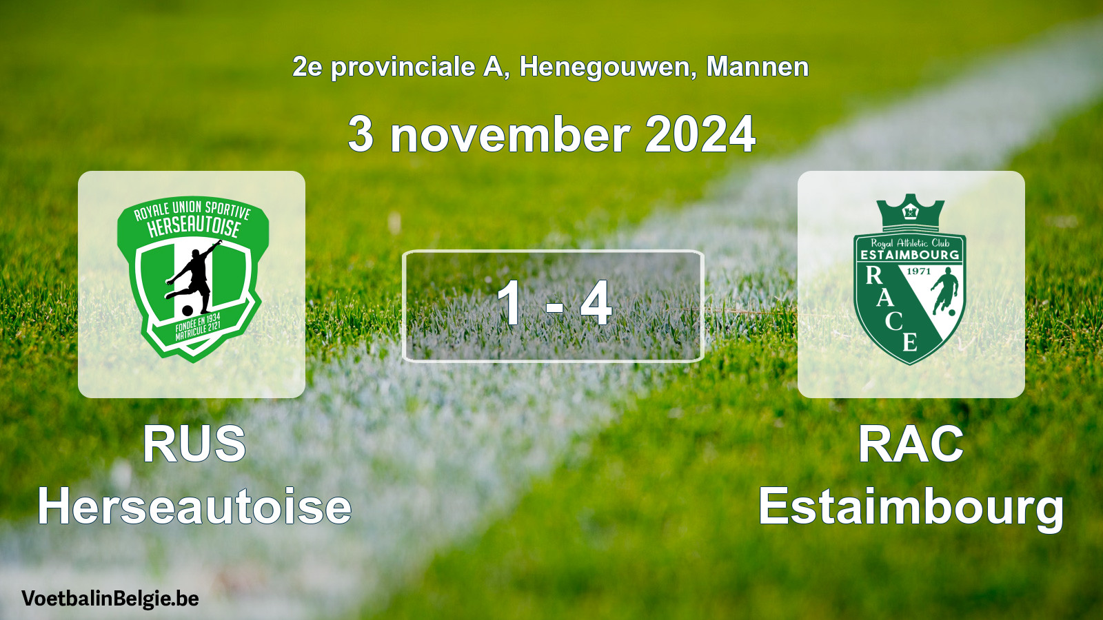 Gespeelde wedstrijd mannenvoetbal: RUS Herseautoise - RAC Estaimbourg 1 - 4 (3 november 2024)