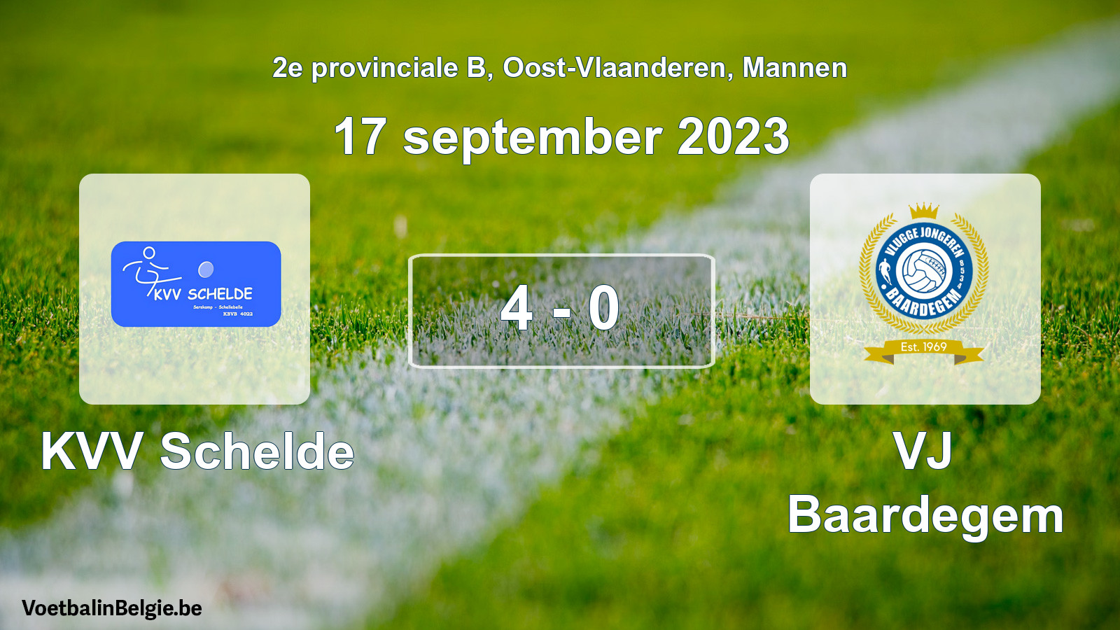Gespeelde wedstrijd mannenvoetbal: KVV Schelde - VJ Baardegem 4 - 0 (17 september 2023)
