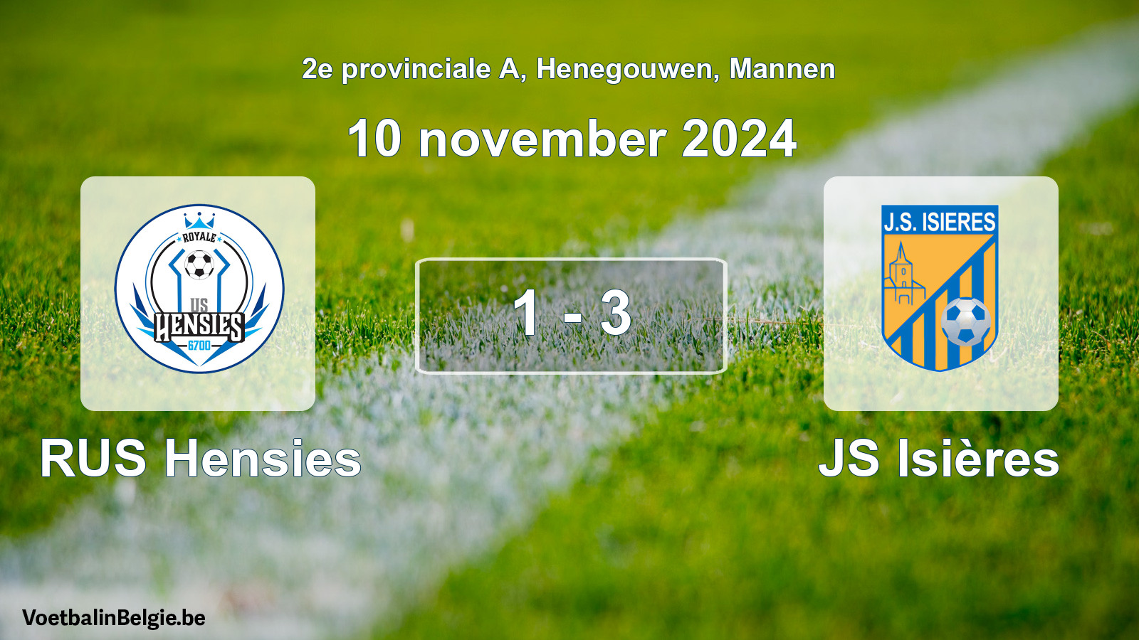 Gespeelde wedstrijd mannenvoetbal: RUS Hensies - JS Isières 1 - 3 (10 november 2024)