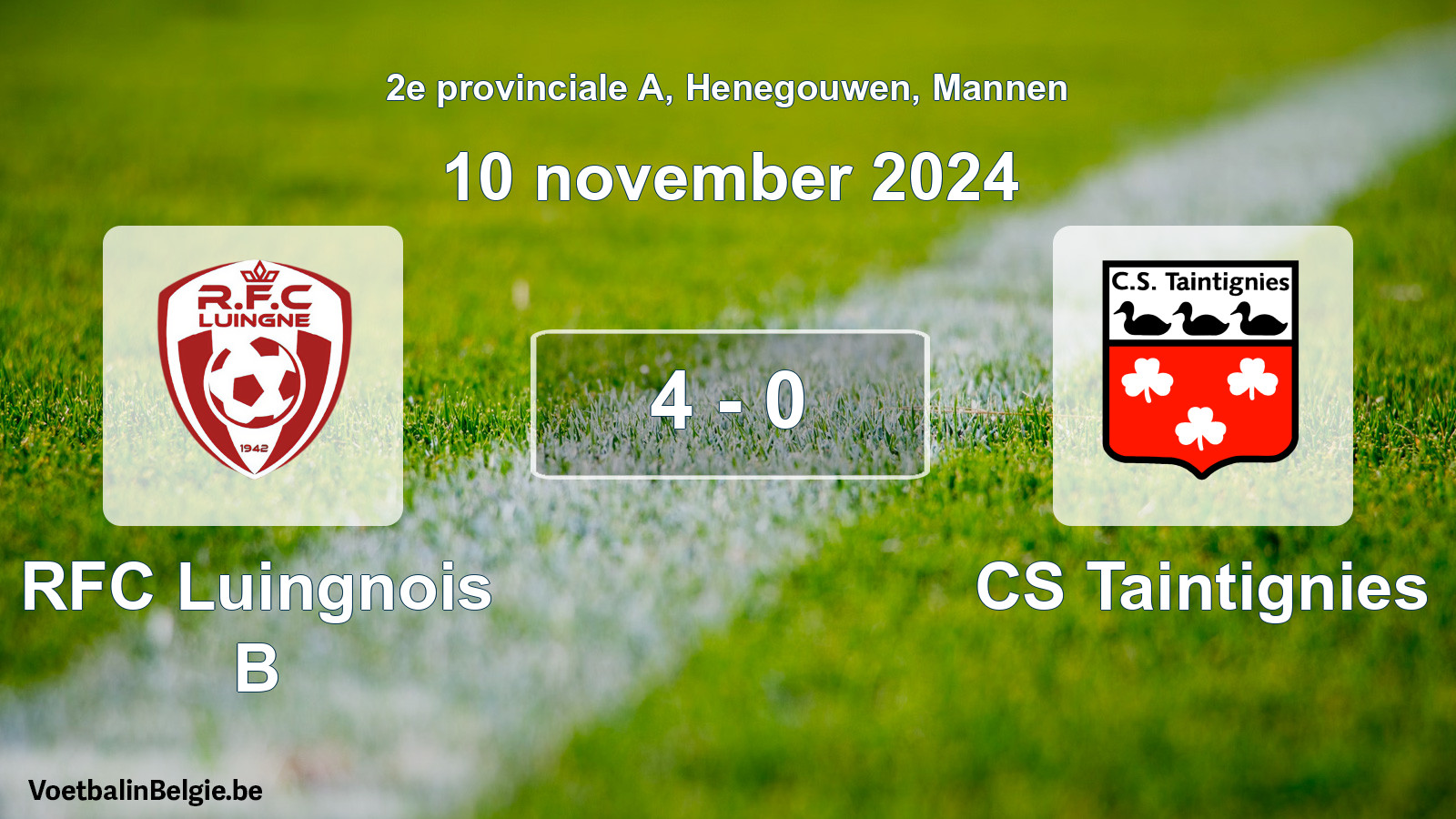 Gespeelde wedstrijd mannenvoetbal: RFC Luingnois B - CS Taintignies 4 - 0 (10 november 2024)