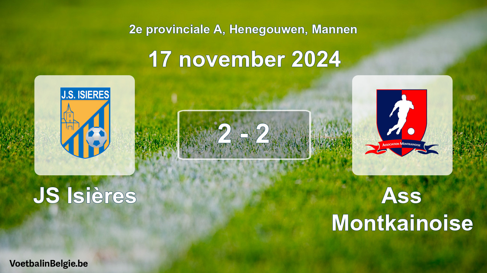 Gespeelde wedstrijd mannenvoetbal: JS Isières - Ass Montkainoise 2 - 2 (17 november 2024)