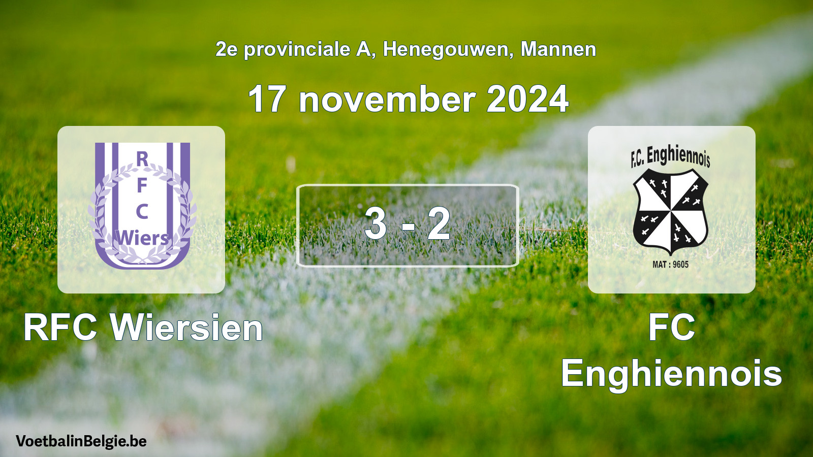 Gespeelde wedstrijd mannenvoetbal: RFC Wiersien - FC Enghiennois 3 - 2 (17 november 2024)