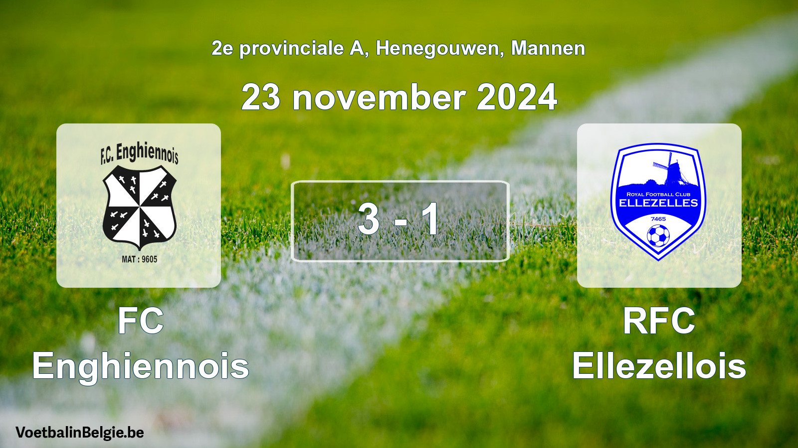 Gespeelde wedstrijd mannenvoetbal: FC Enghiennois - RFC Ellezellois 3 - 1 (23 november 2024)