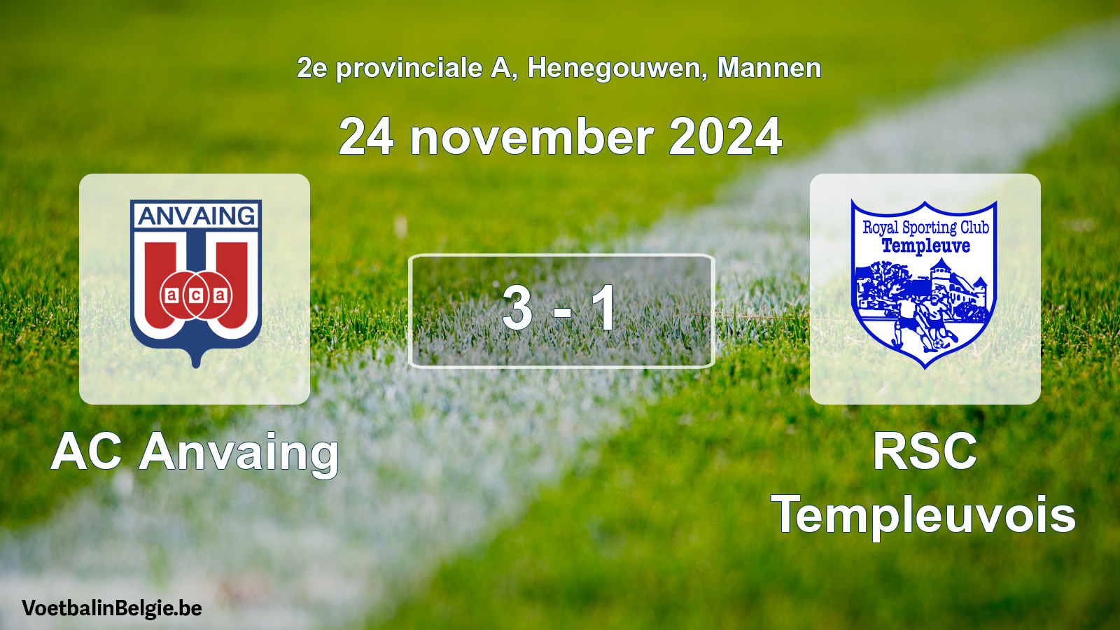 Gespeelde wedstrijd mannenvoetbal: AC Anvaing - RSC Templeuvois 3 - 1 (24 november 2024)