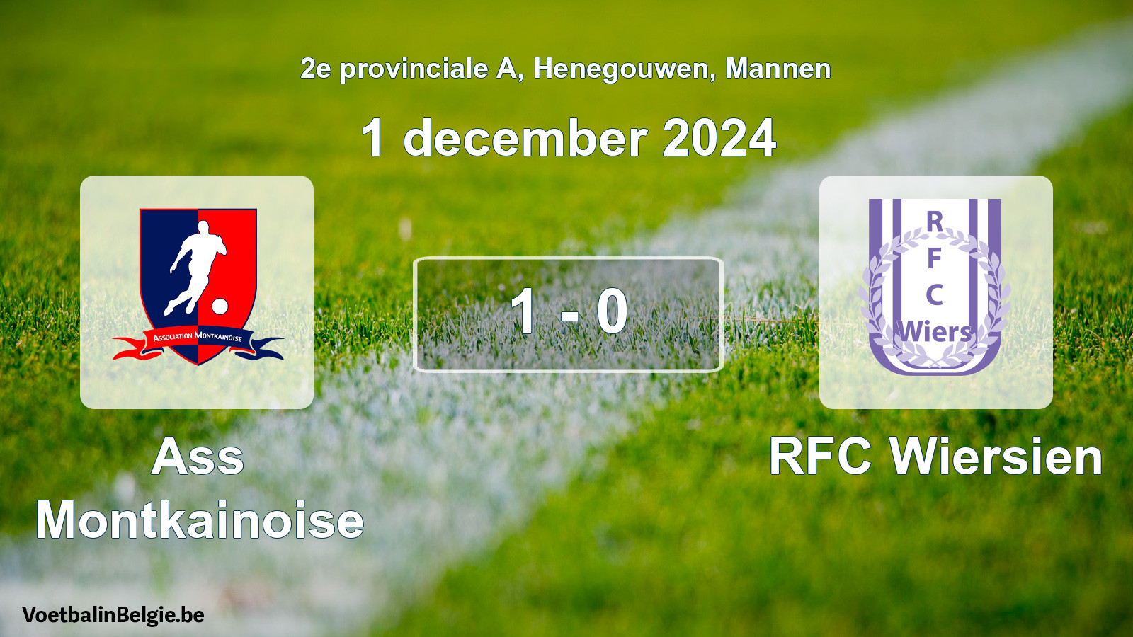 Gespeelde wedstrijd mannenvoetbal: Ass Montkainoise - RFC Wiersien 1 - 0 (1 december 2024)