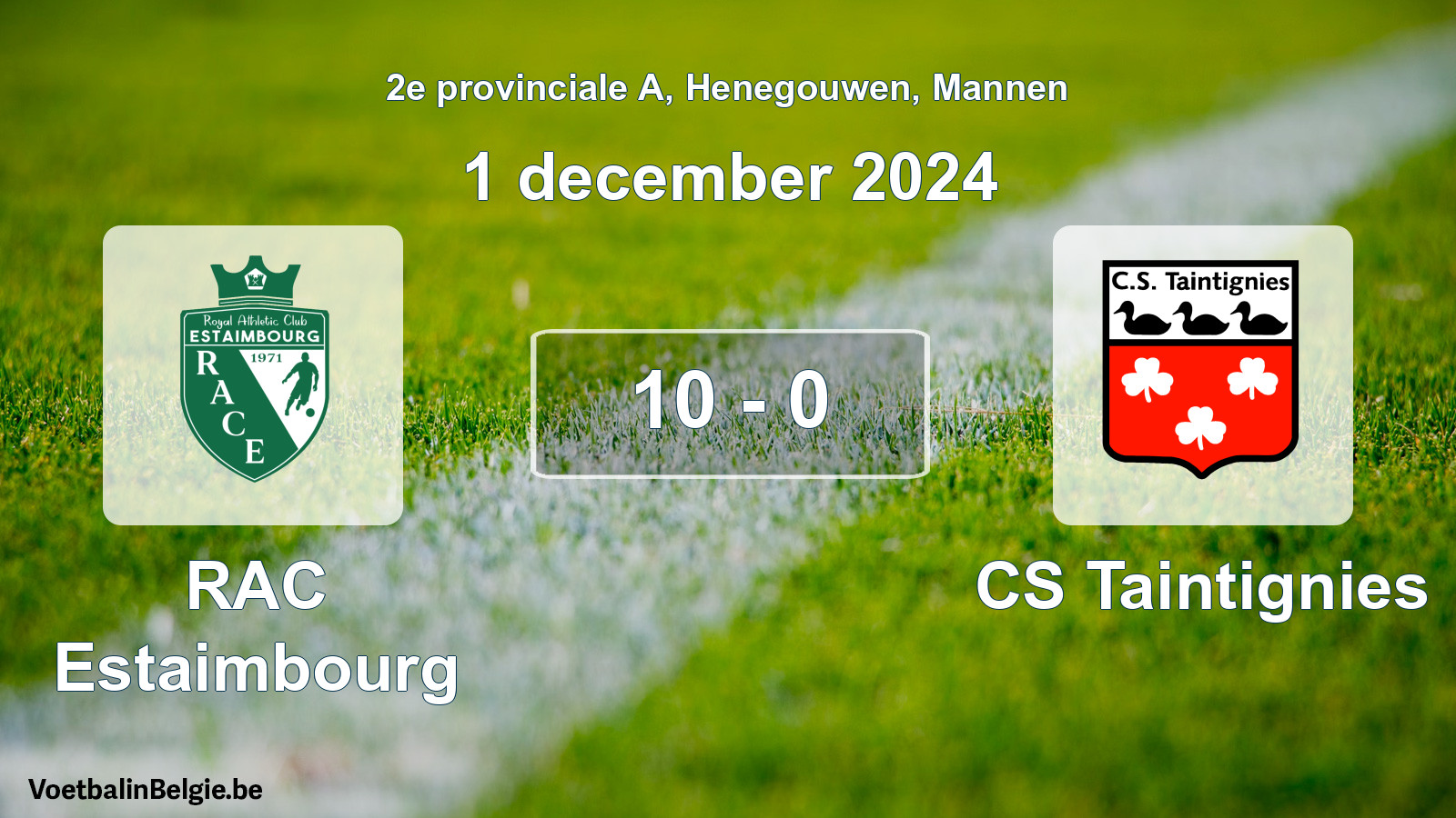 Gespeelde wedstrijd mannenvoetbal: RAC Estaimbourg - CS Taintignies 10 - 0 (1 december 2024)