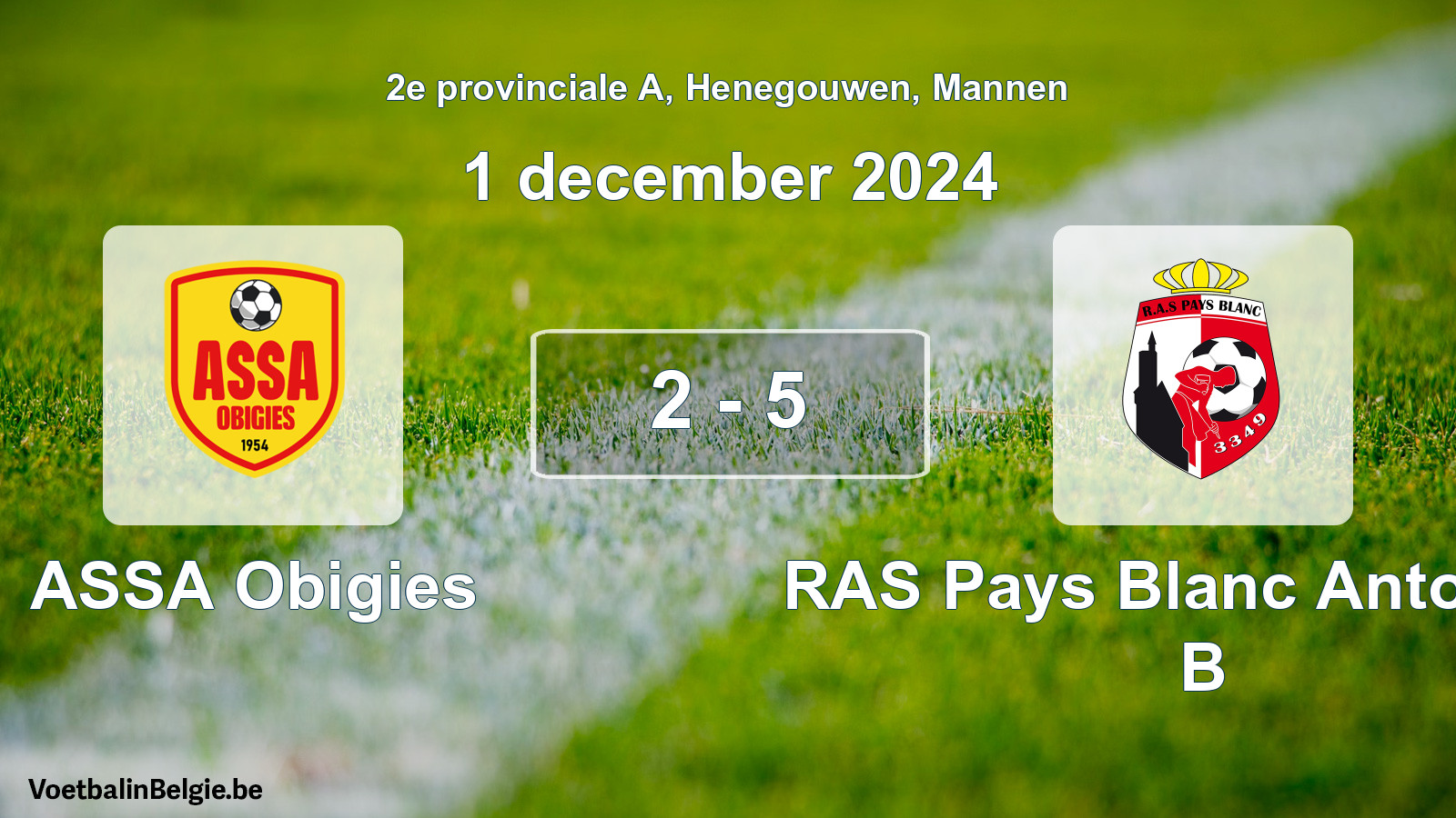 Gespeelde wedstrijd mannenvoetbal: ASSA Obigies - RAS Pays Blanc Antoinien B 2 - 5 (1 december 2024)