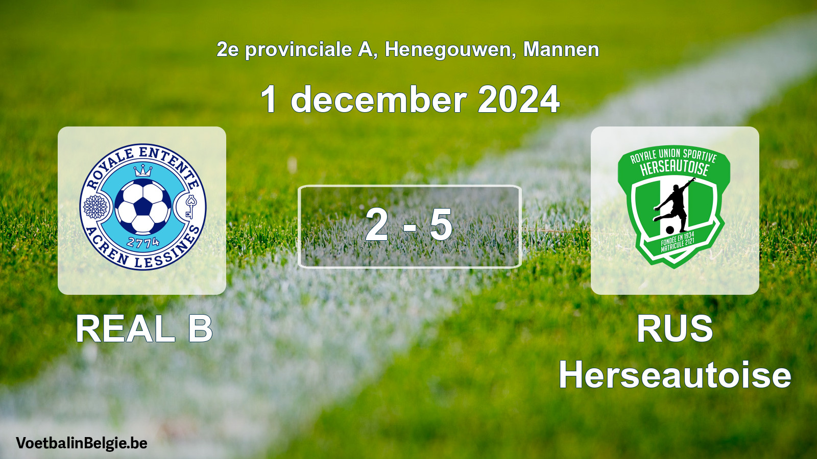 Gespeelde wedstrijd mannenvoetbal: REAL B - RUS Herseautoise 2 - 5 (1 december 2024)
