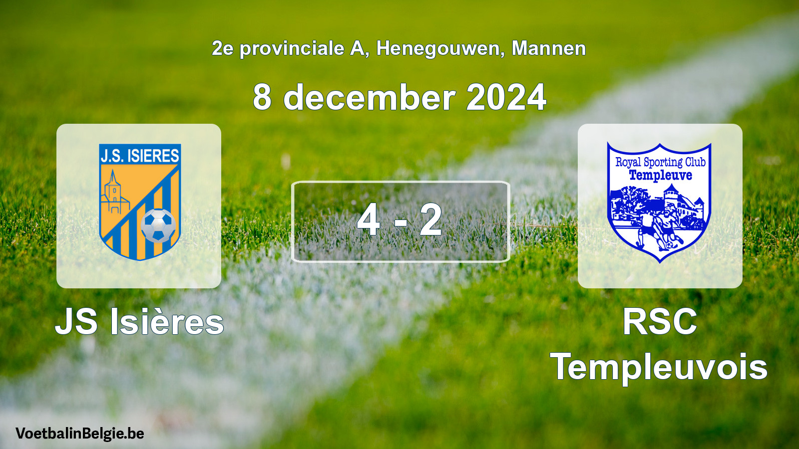 Gespeelde wedstrijd mannenvoetbal: JS Isières - RSC Templeuvois 4 - 2 (8 december 2024)