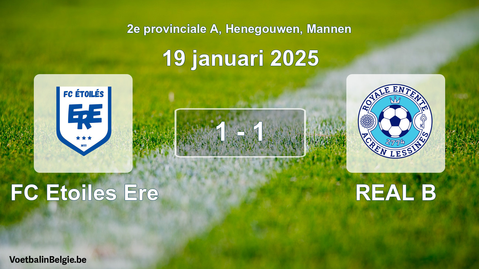 Gespeelde wedstrijd mannenvoetbal: FC Etoiles Ere - REAL B 1 - 1 (19 januari 2025)