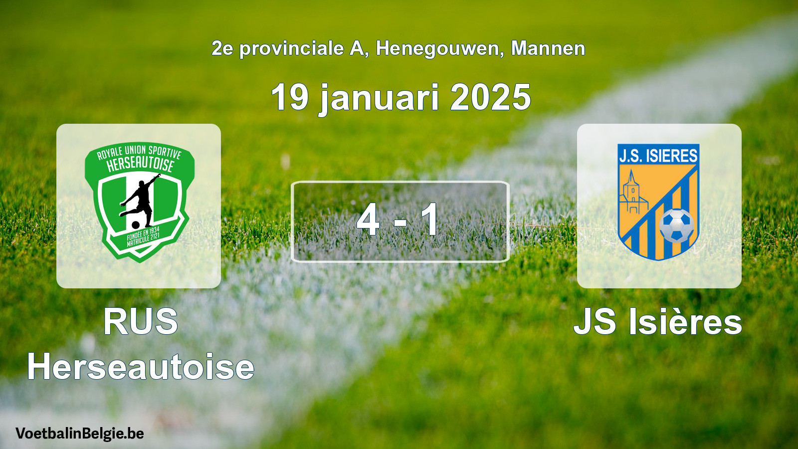 Gespeelde wedstrijd mannenvoetbal: RUS Herseautoise - JS Isières 4 - 1 (19 januari 2025)