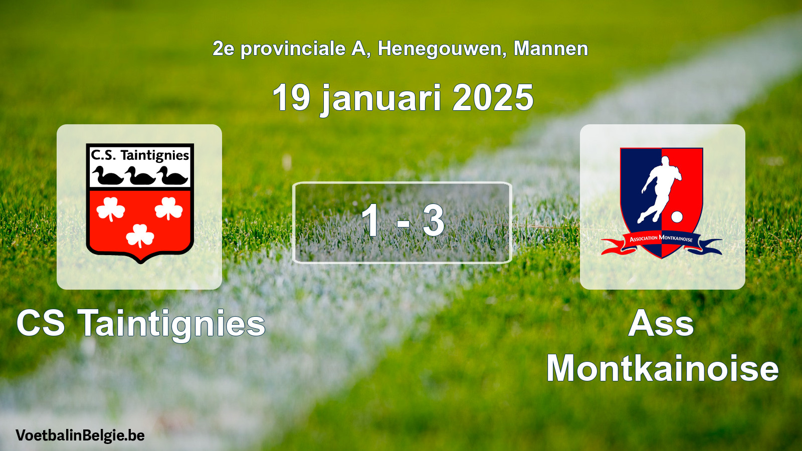 Gespeelde wedstrijd mannenvoetbal: CS Taintignies - Ass Montkainoise 1 - 3 (19 januari 2025)