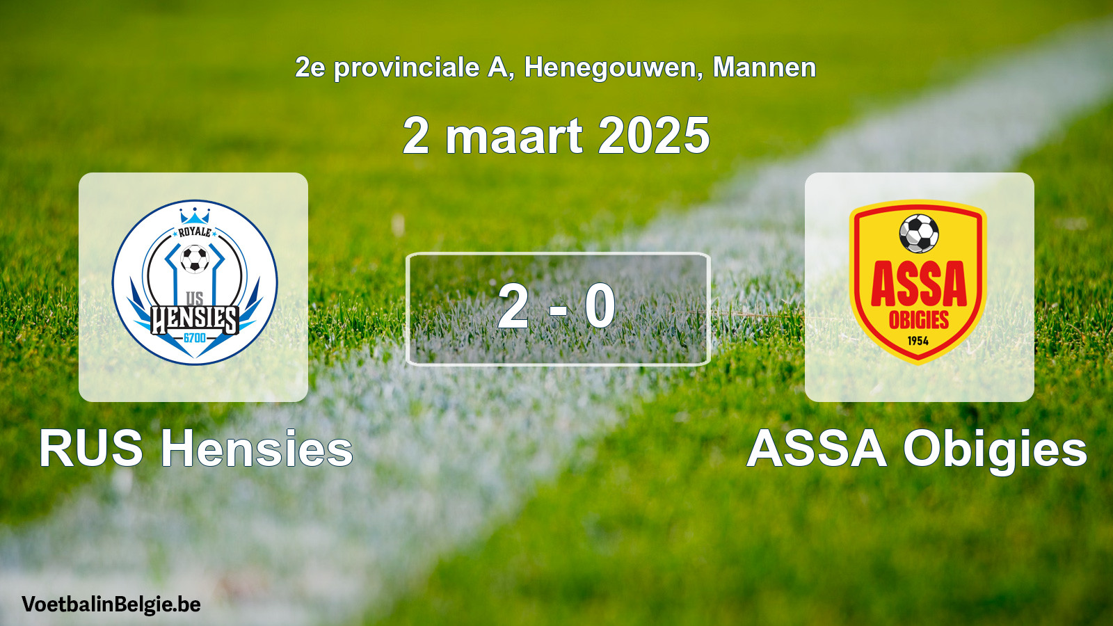 Gespeelde wedstrijd mannenvoetbal: RUS Hensies - ASSA Obigies 2 - 0 (2 maart 2025)