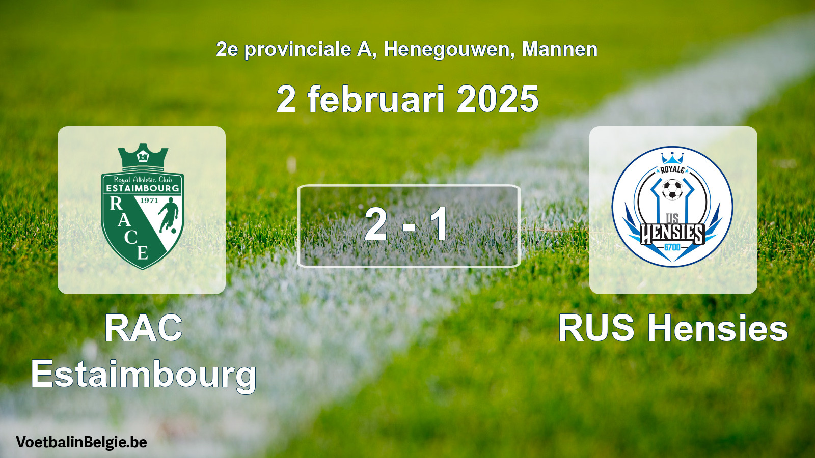 Gespeelde wedstrijd mannenvoetbal: RAC Estaimbourg - RUS Hensies 2 - 1 (2 februari 2025)
