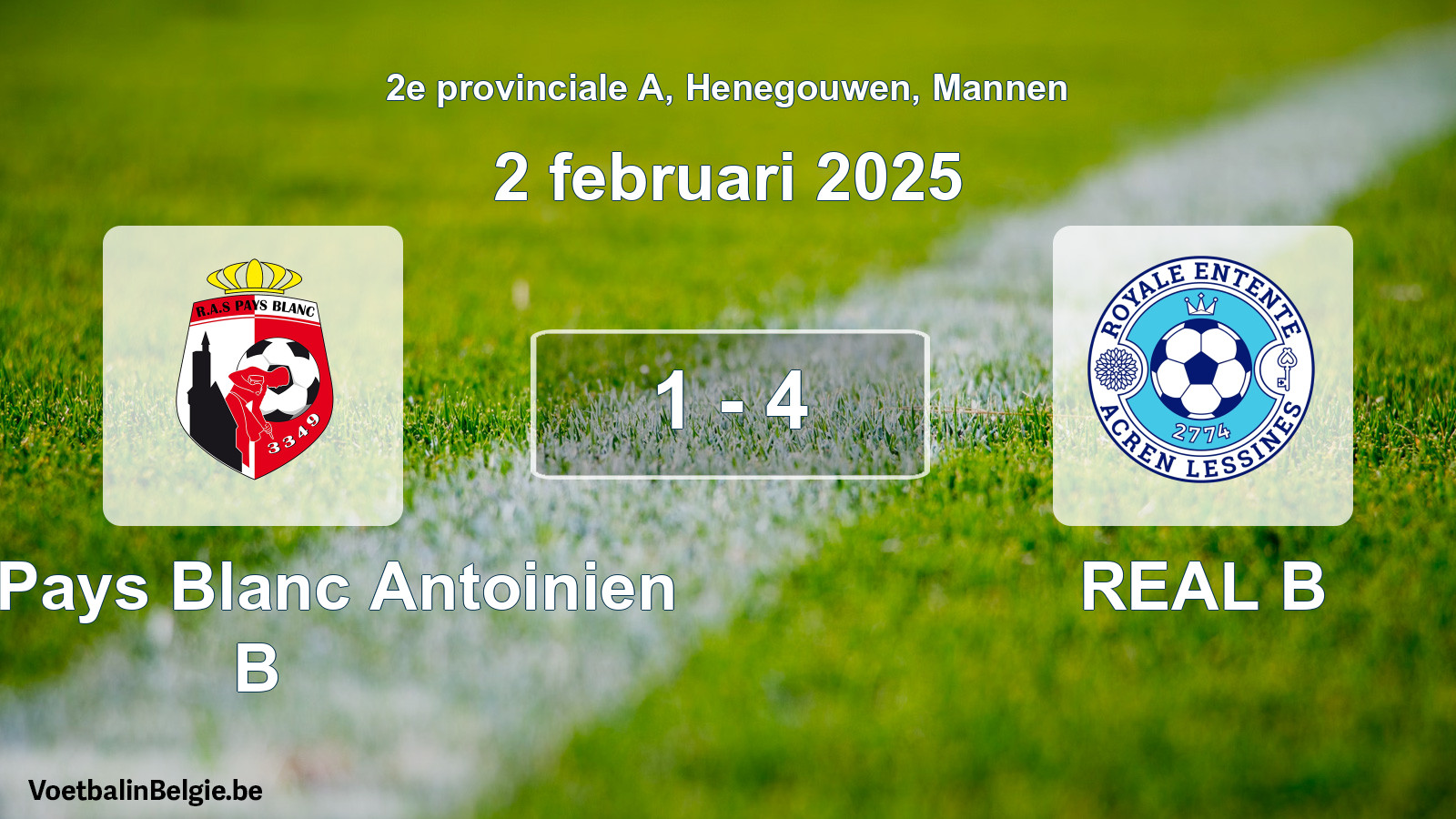 Gespeelde wedstrijd mannenvoetbal: RAS Pays Blanc Antoinien B - REAL B 1 - 4 (2 februari 2025)