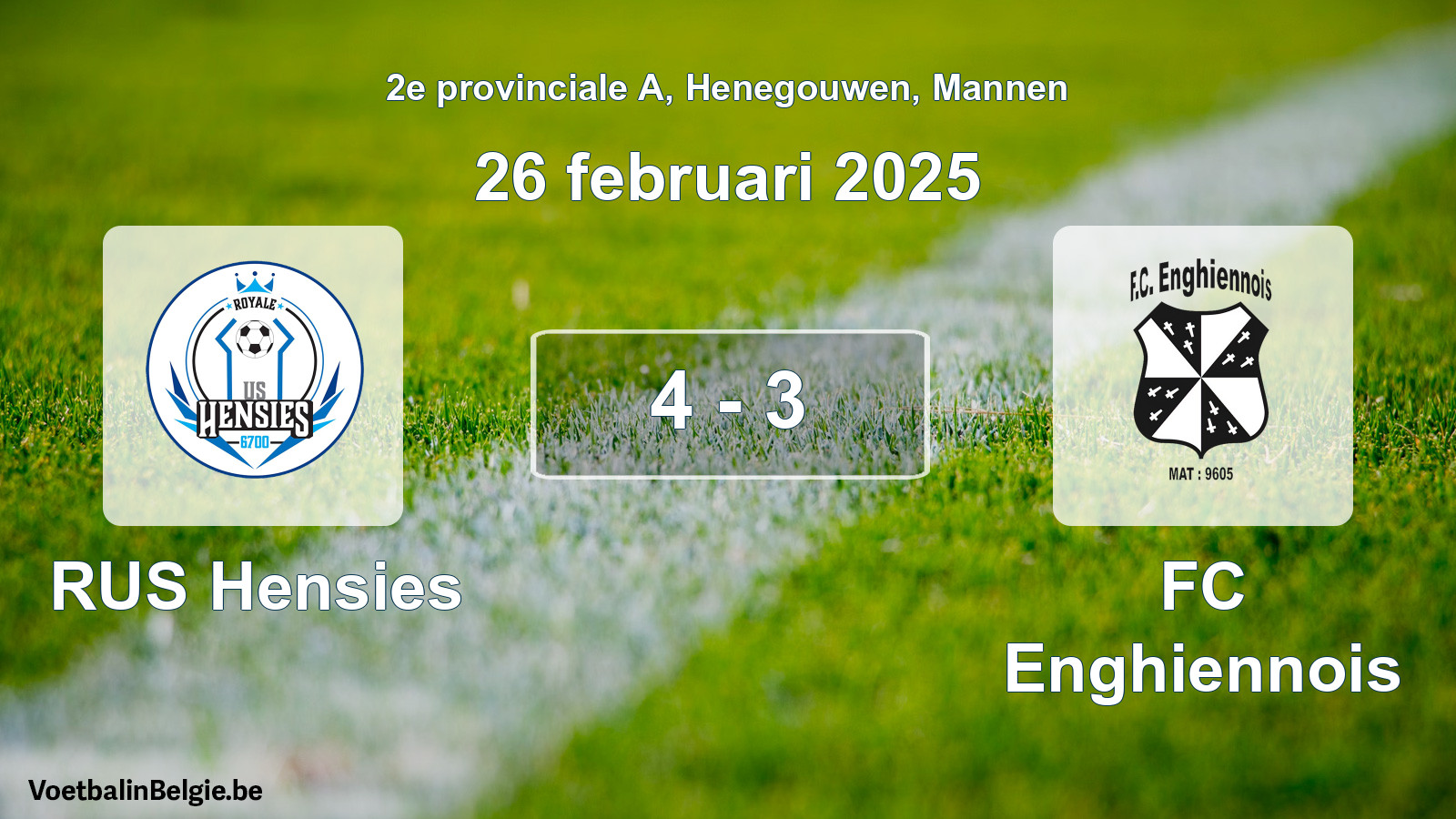 Gespeelde wedstrijd mannenvoetbal: RUS Hensies - FC Enghiennois 4 - 3 (26 februari 2025)