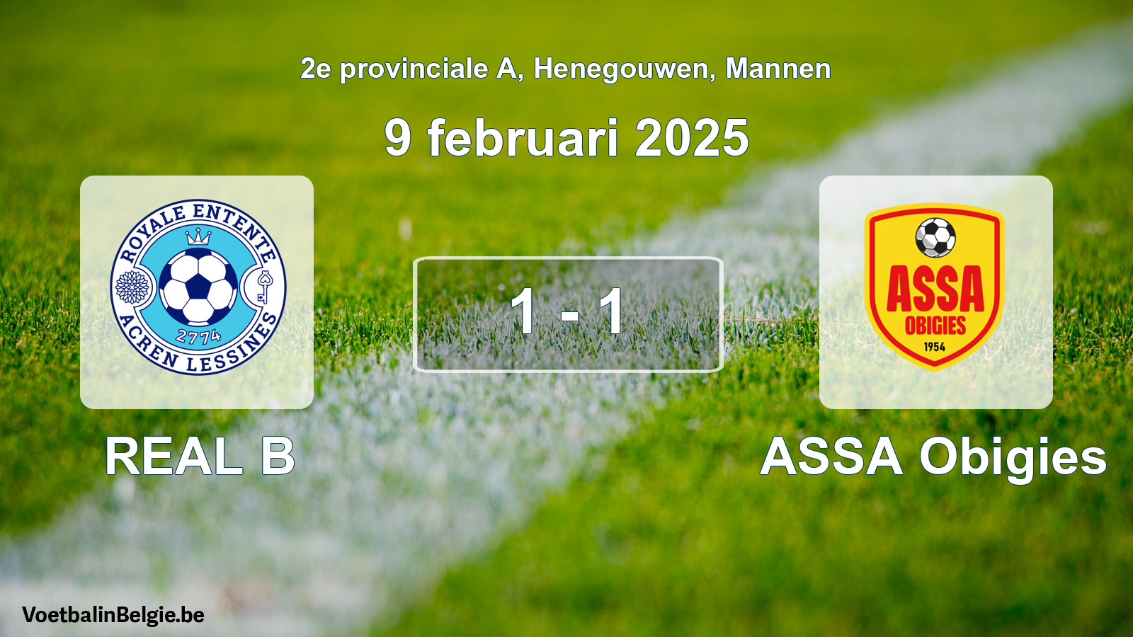 Gespeelde wedstrijd mannenvoetbal: REAL B - ASSA Obigies 1 - 1 (9 februari 2025)