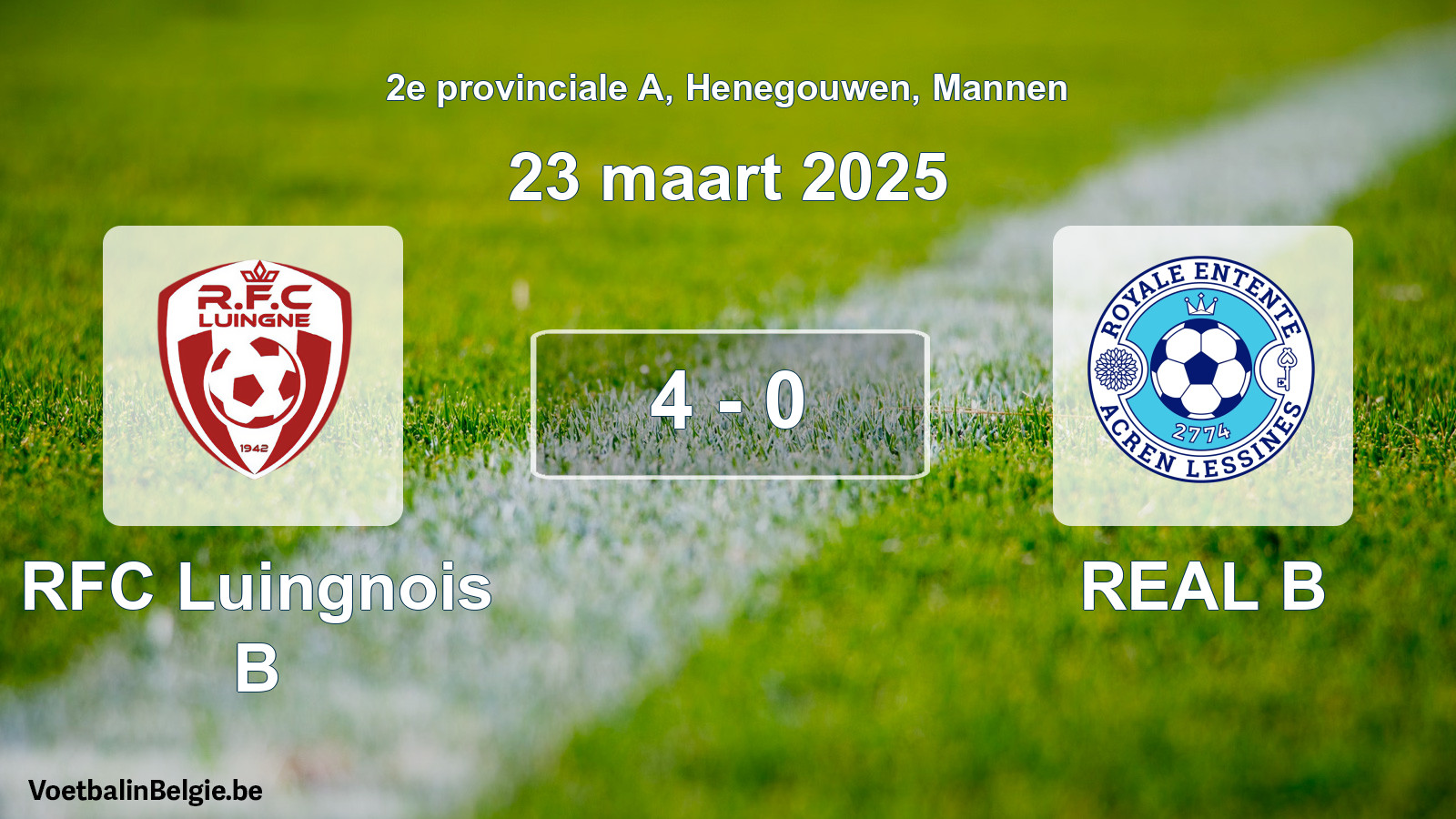 Gespeelde wedstrijd mannenvoetbal: RFC Luingnois B - REAL B 4 - 0 (23 maart 2025)