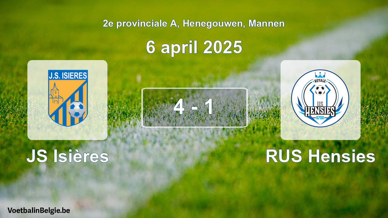 Gespeelde wedstrijd mannenvoetbal: JS Isières - RUS Hensies 4 - 1 (6 april 2025)